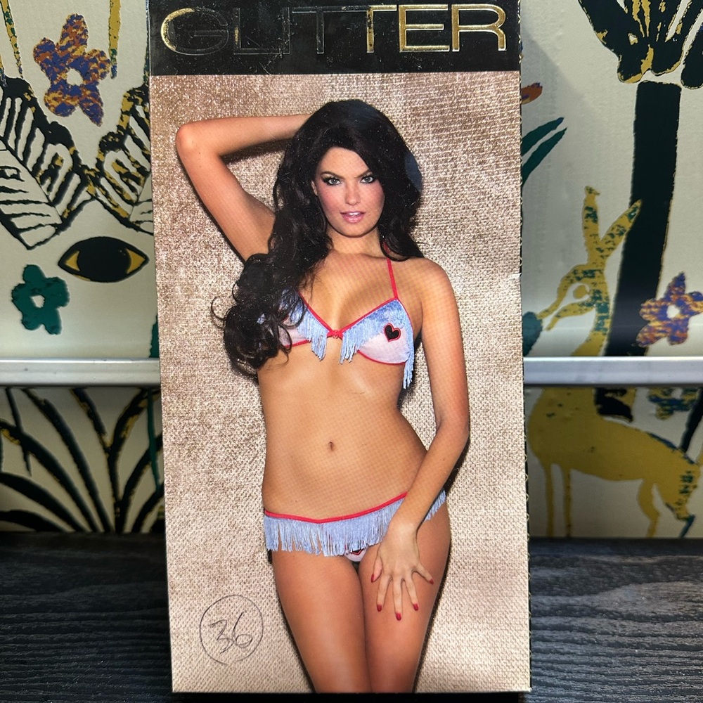 Glitter White Blue and Red Cowgirl Fringe Lingerie Set